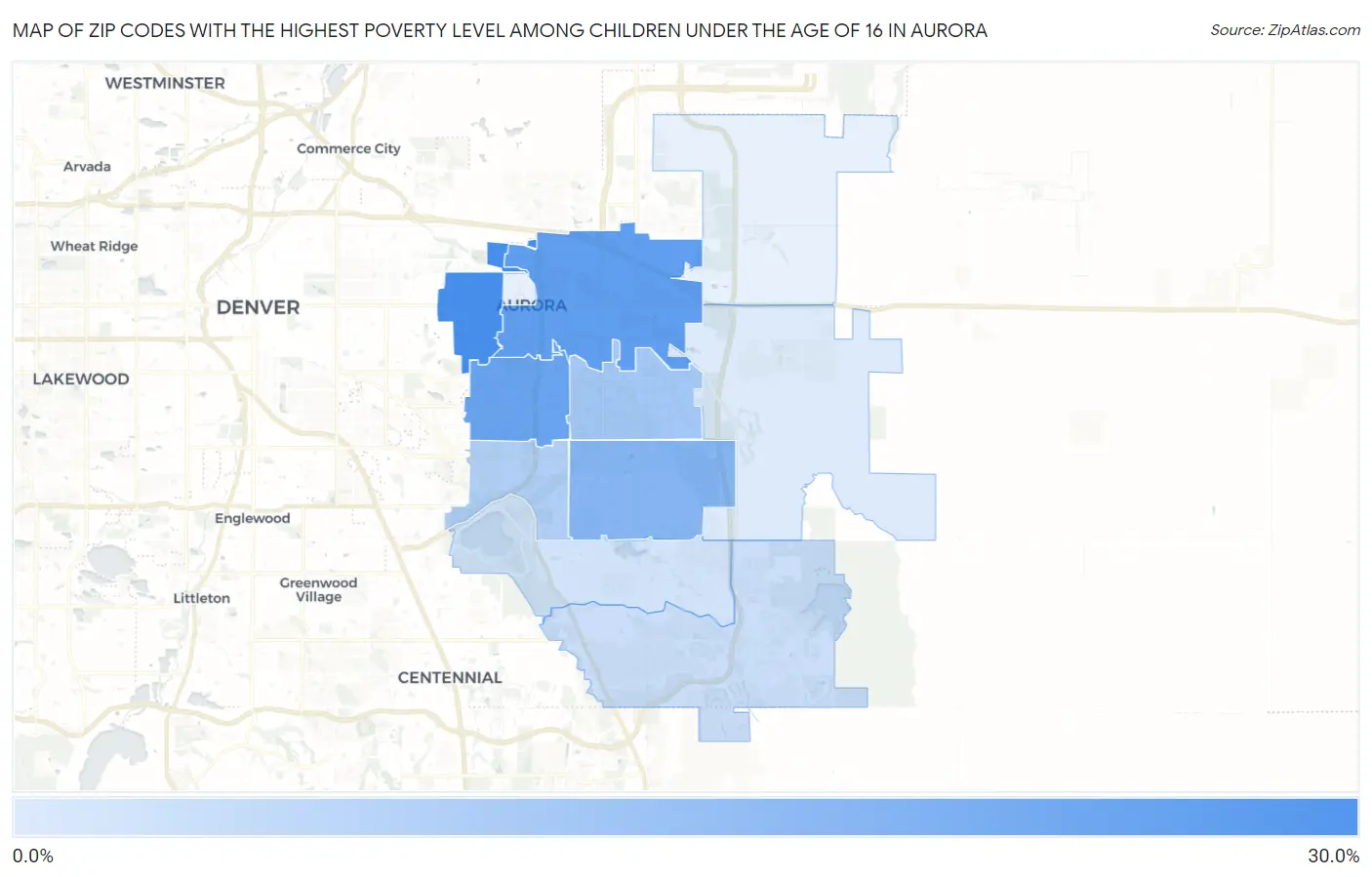 Zip Codes with the Highest Poverty Level Among Children Under the Age of 16 in Aurora Map