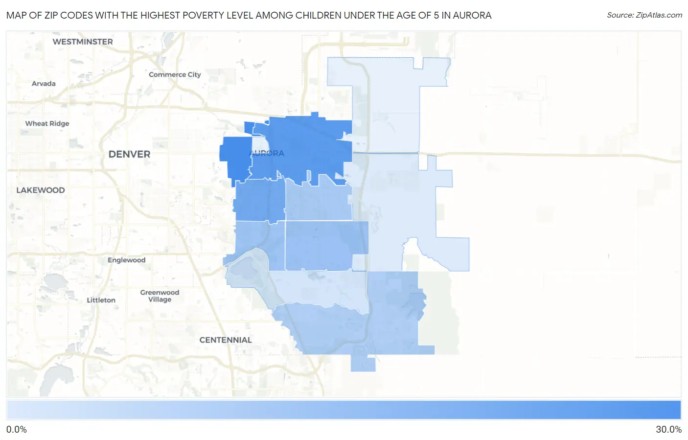 Zip Codes with the Highest Poverty Level Among Children Under the Age of 5 in Aurora Map