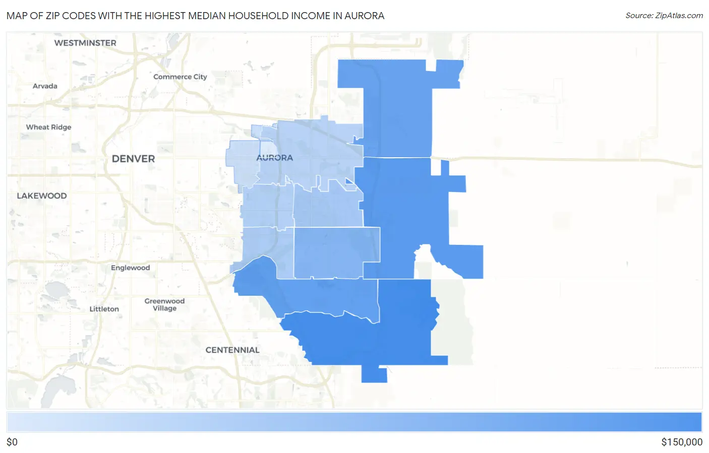 Zip Codes with the Highest Median Household Income in Aurora Map