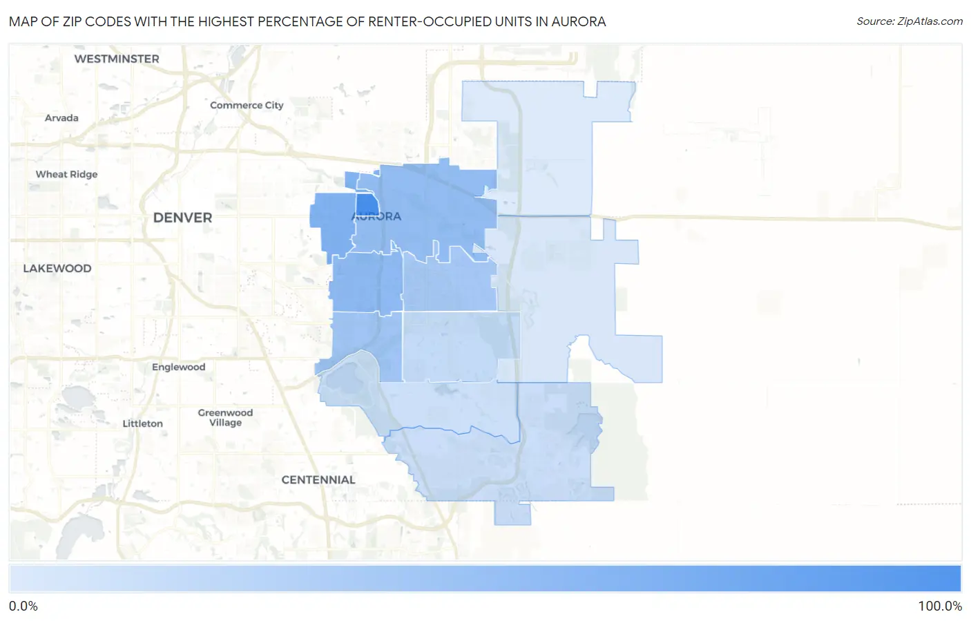 Zip Codes with the Highest Percentage of Renter-Occupied Units in Aurora Map