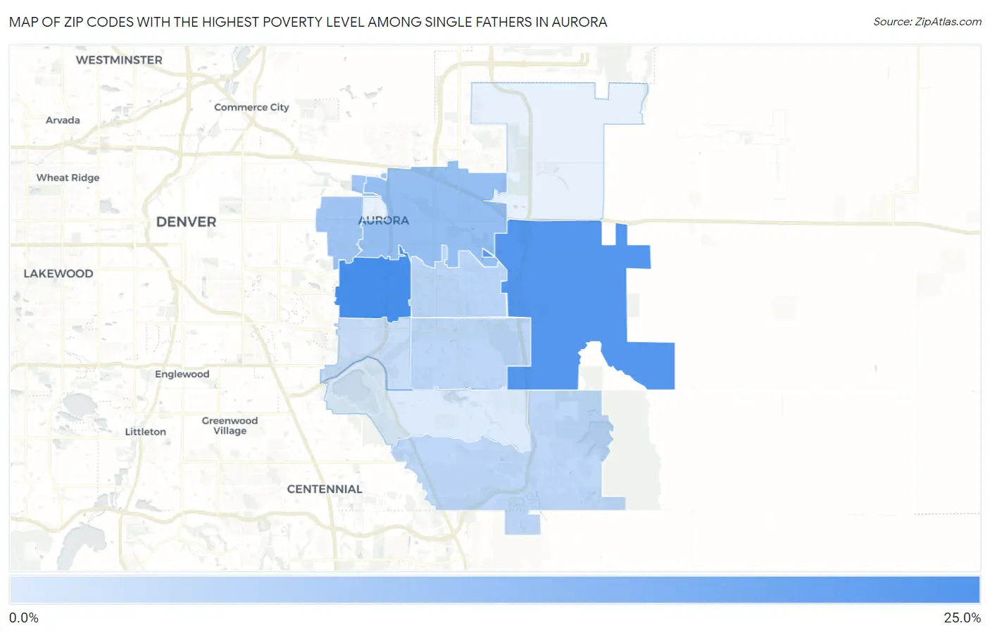 Zip Codes with the Highest Poverty Level Among Single Fathers in Aurora Map
