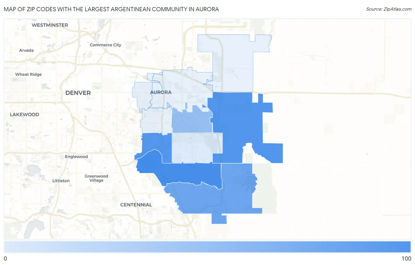 Zip Codes with the Largest Argentinean Community in Aurora Map