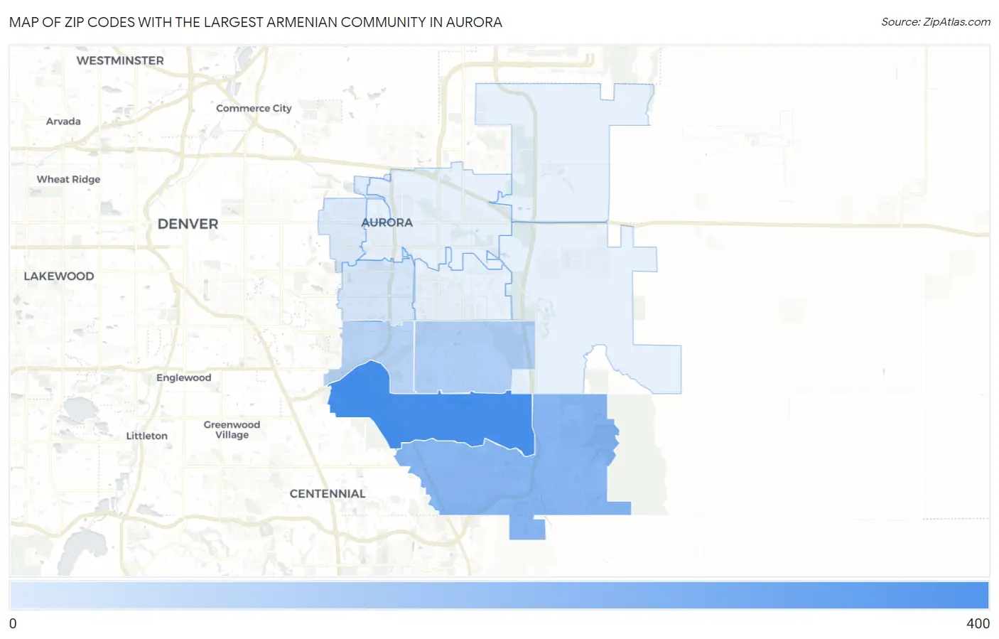 Zip Codes with the Largest Armenian Community in Aurora Map