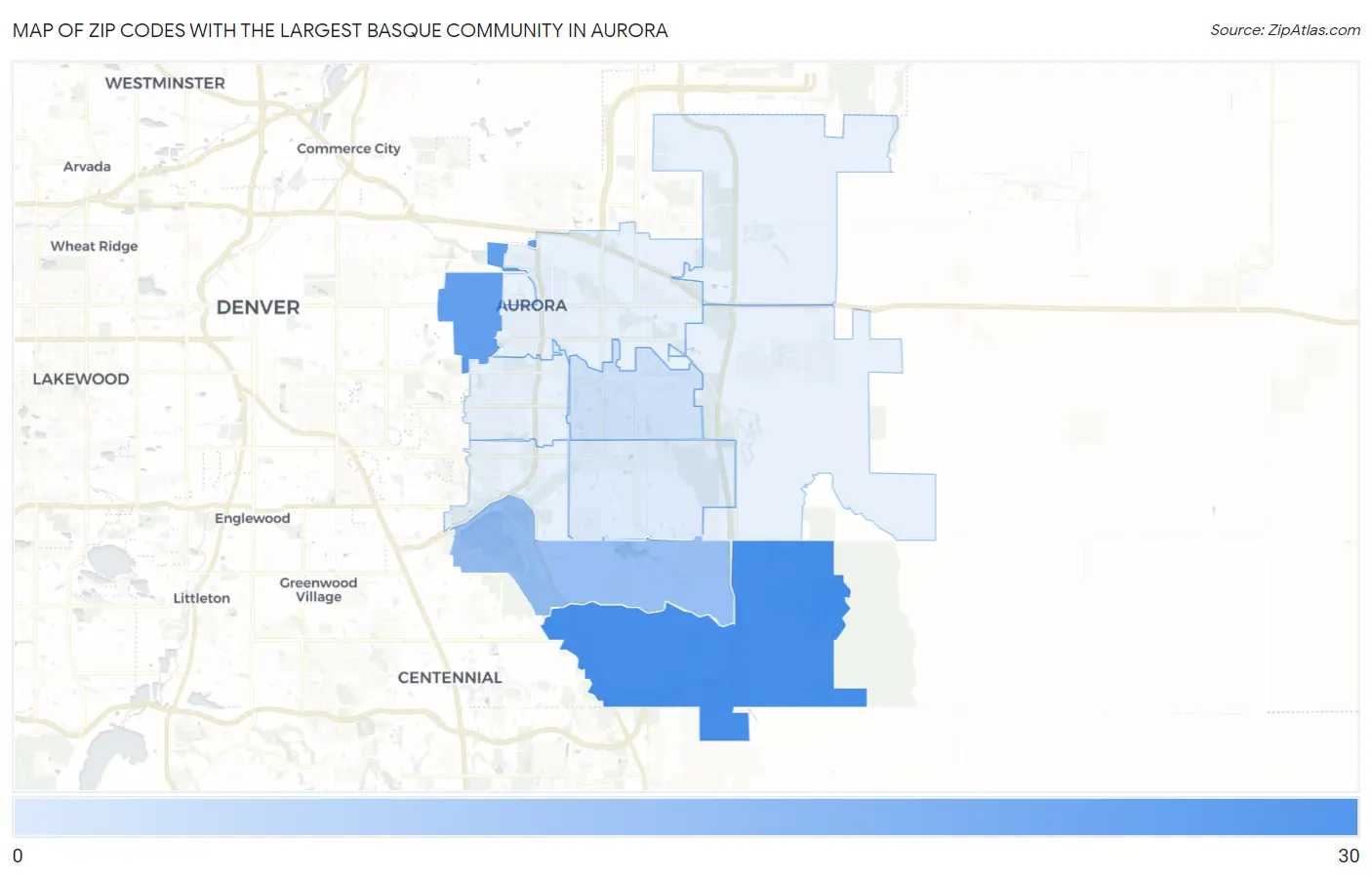 Zip Codes with the Largest Basque Community in Aurora Map