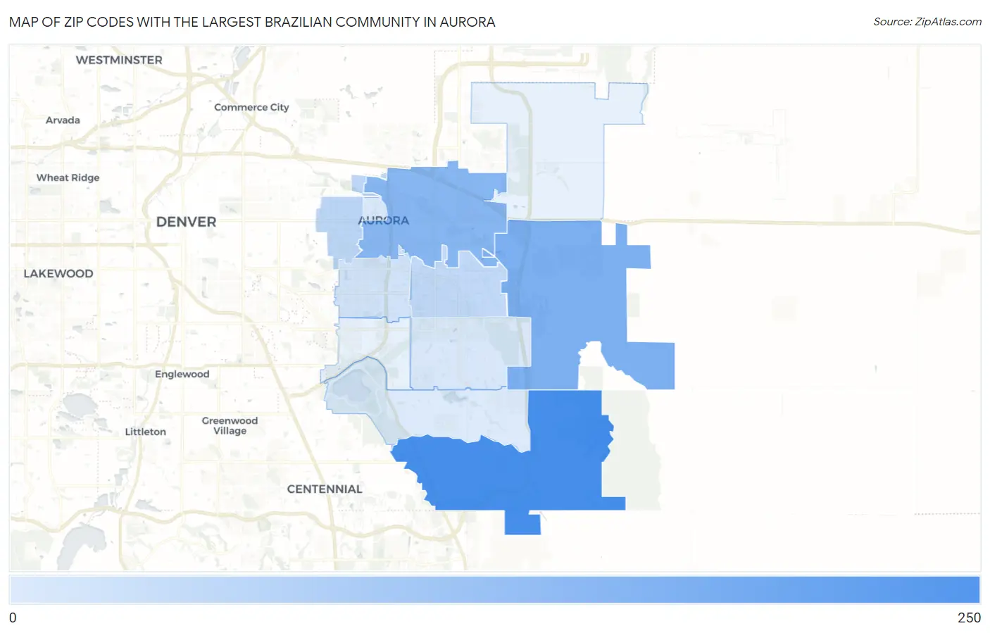 Zip Codes with the Largest Brazilian Community in Aurora Map