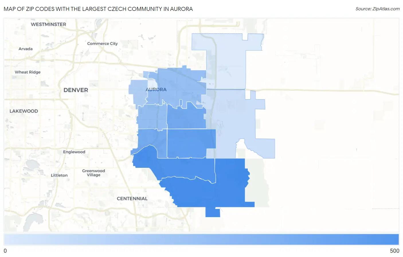 Zip Codes with the Largest Czech Community in Aurora Map