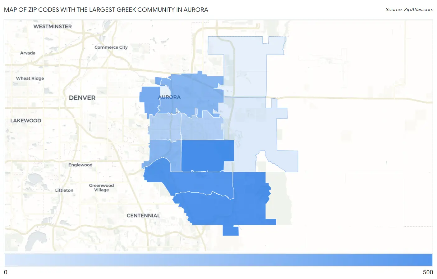 Zip Codes with the Largest Greek Community in Aurora Map