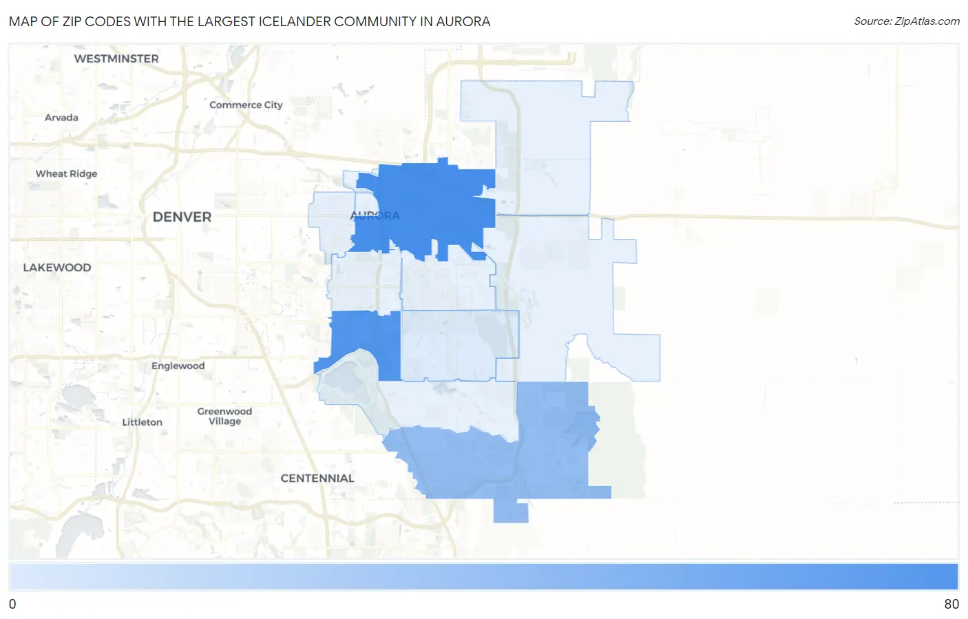 Zip Codes with the Largest Icelander Community in Aurora Map