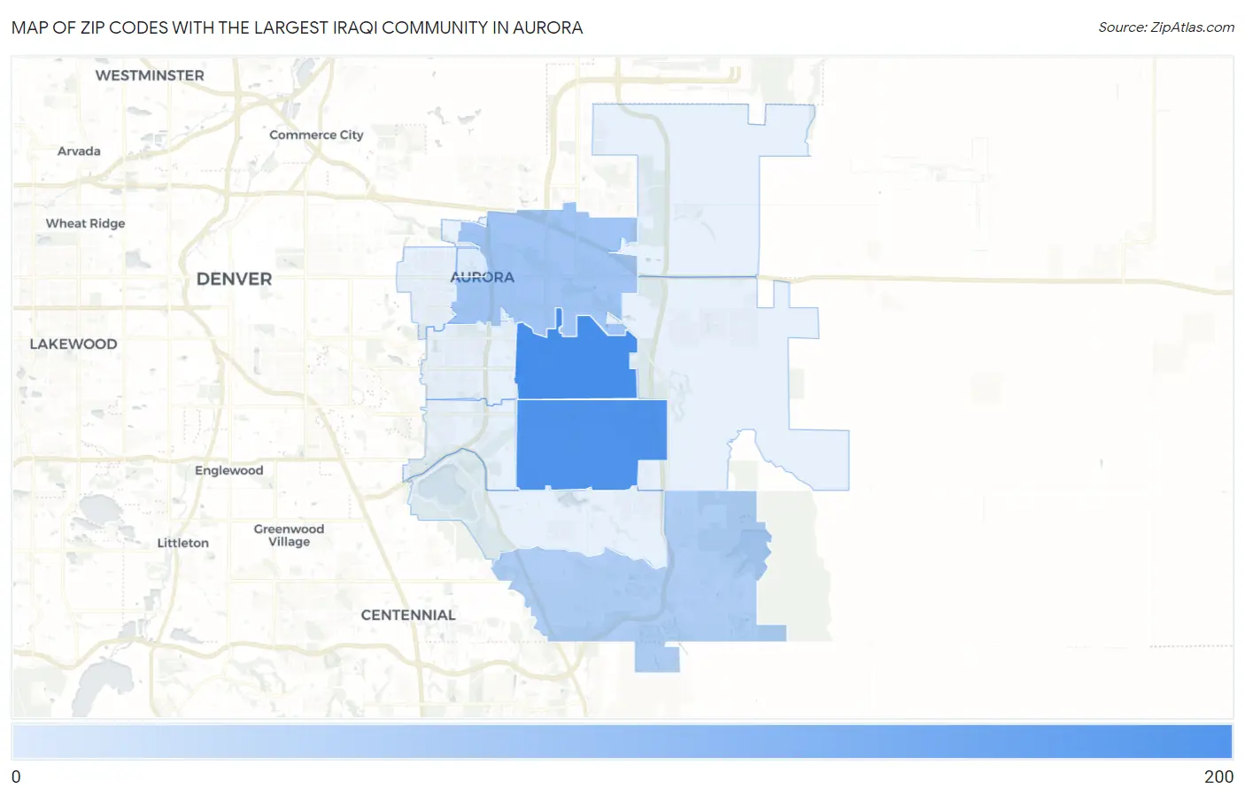 Zip Codes with the Largest Iraqi Community in Aurora Map