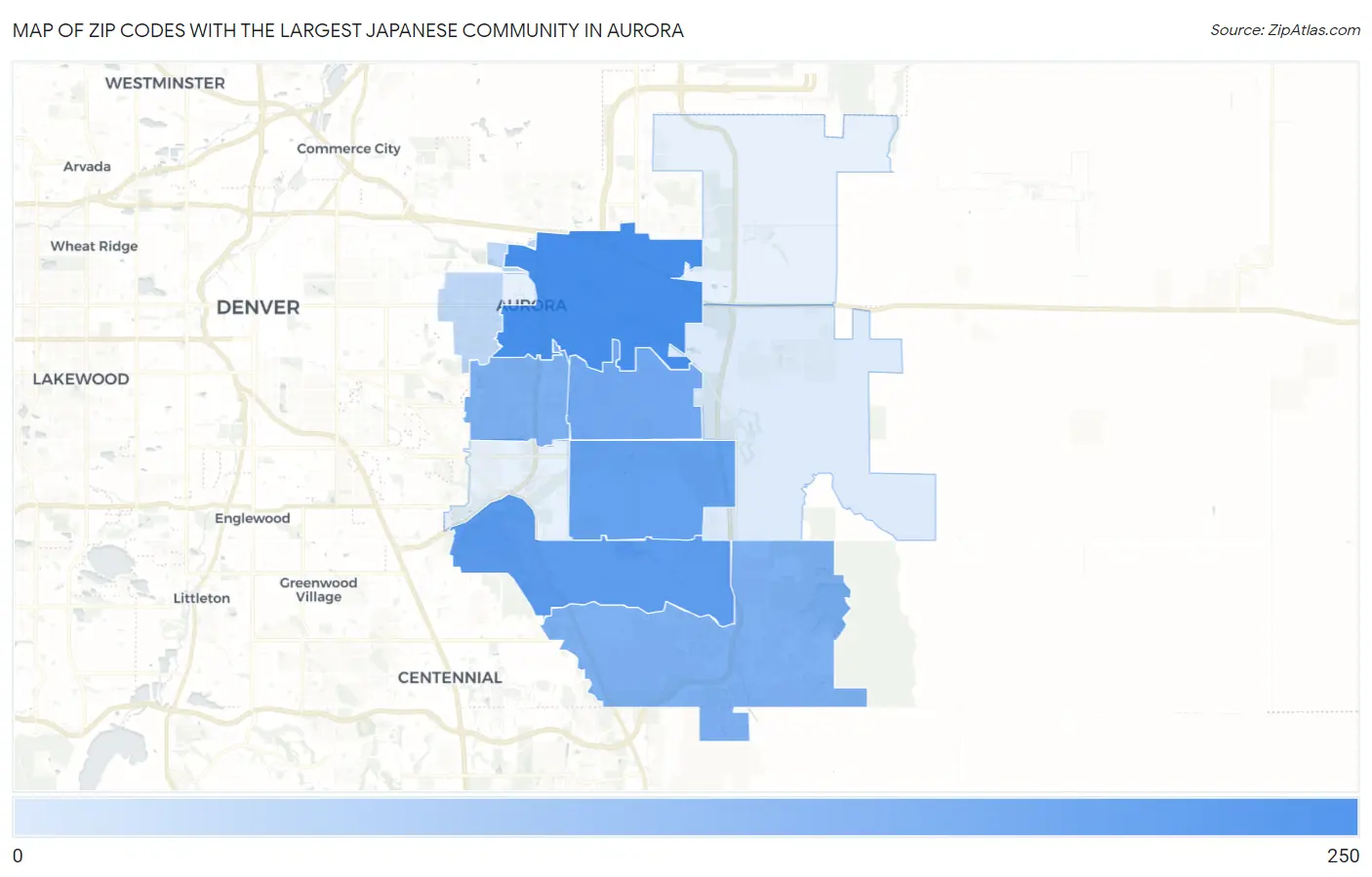 Zip Codes with the Largest Japanese Community in Aurora Map
