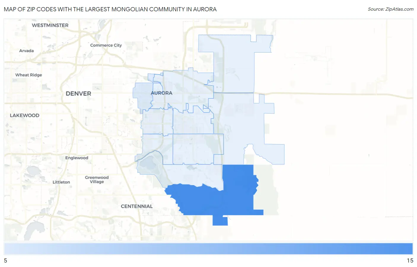 Zip Codes with the Largest Mongolian Community in Aurora Map