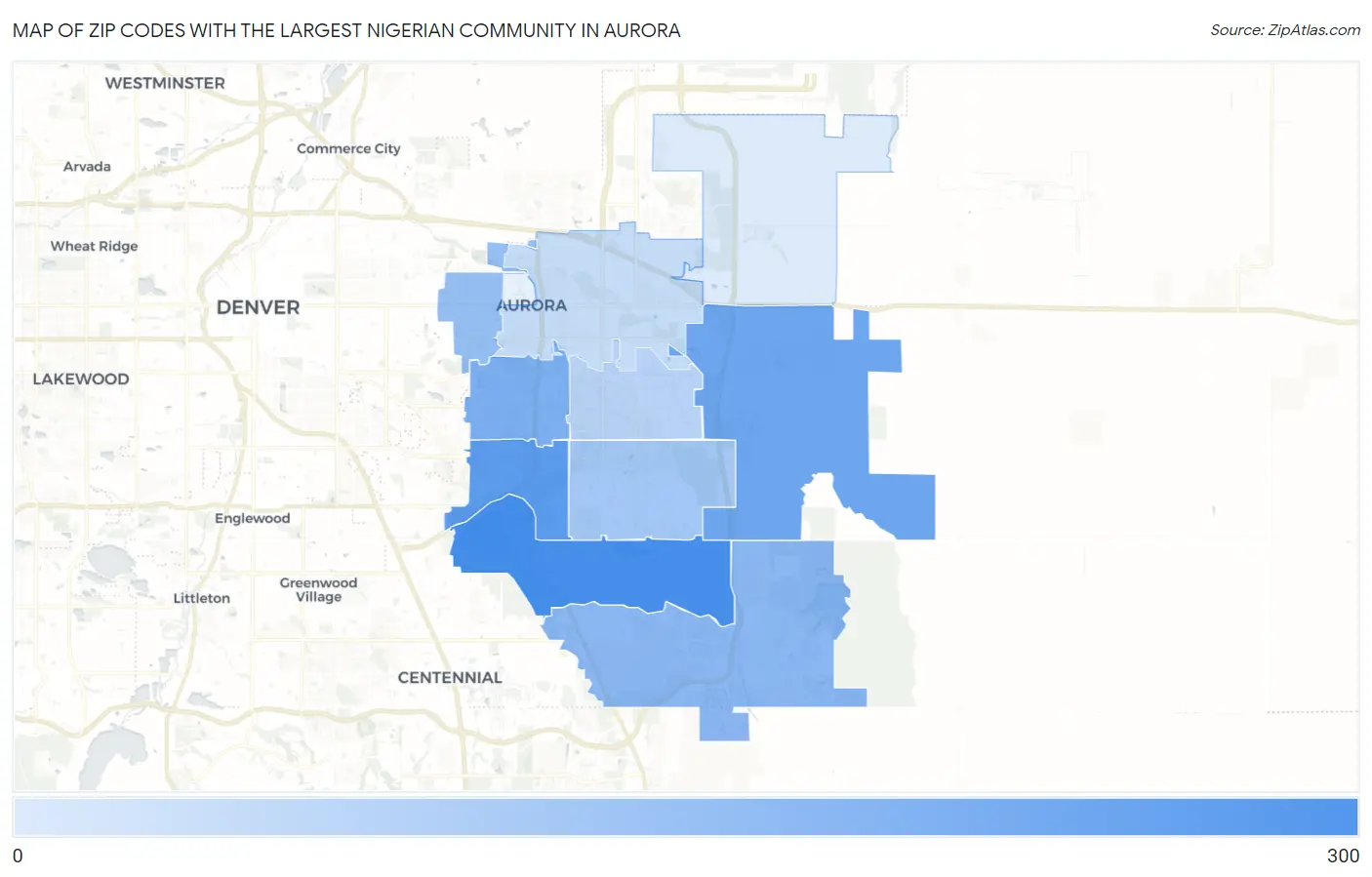 Zip Codes with the Largest Nigerian Community in Aurora Map