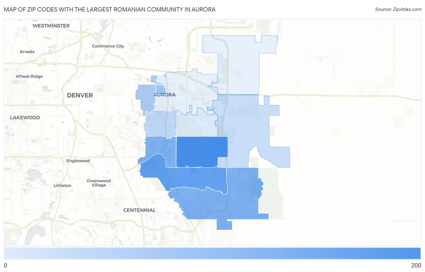 Zip Codes with the Largest Romanian Community in Aurora Map