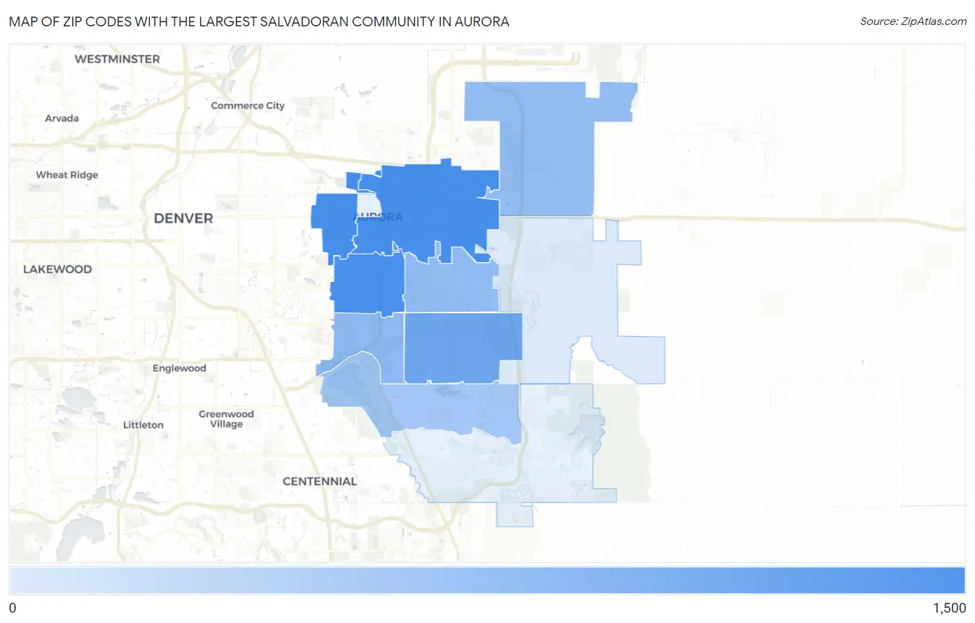 Zip Codes with the Largest Salvadoran Community in Aurora Map