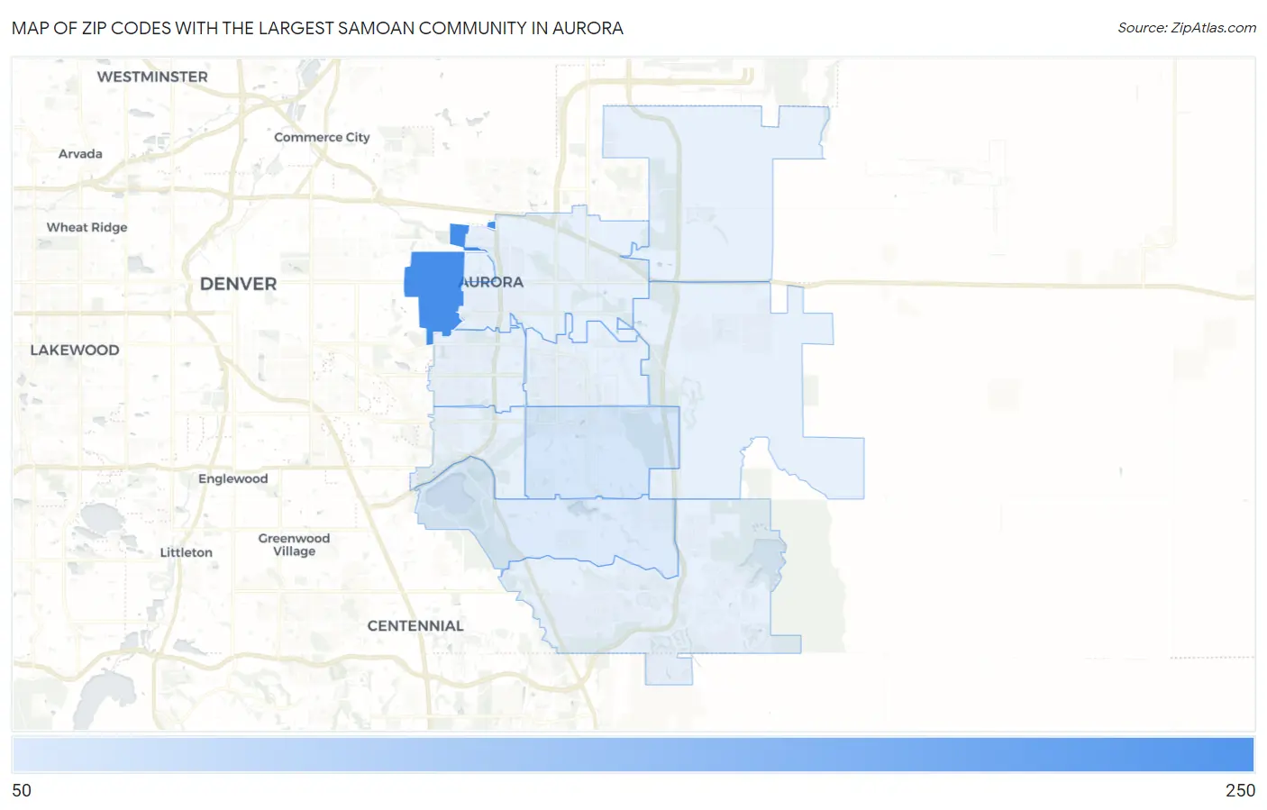 Zip Codes with the Largest Samoan Community in Aurora Map