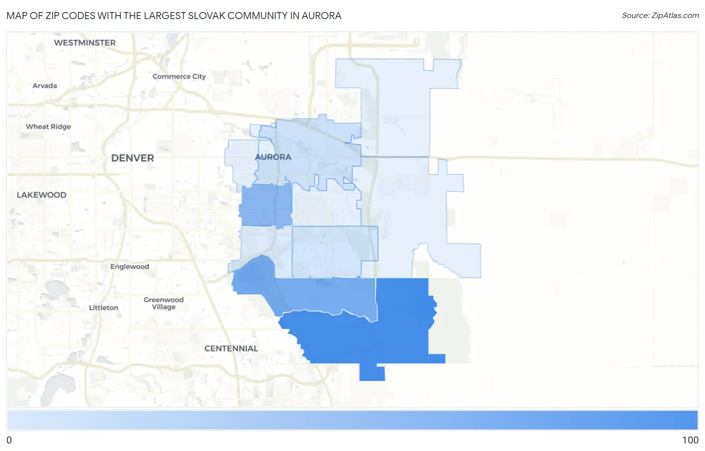 Zip Codes with the Largest Slovak Community in Aurora Map