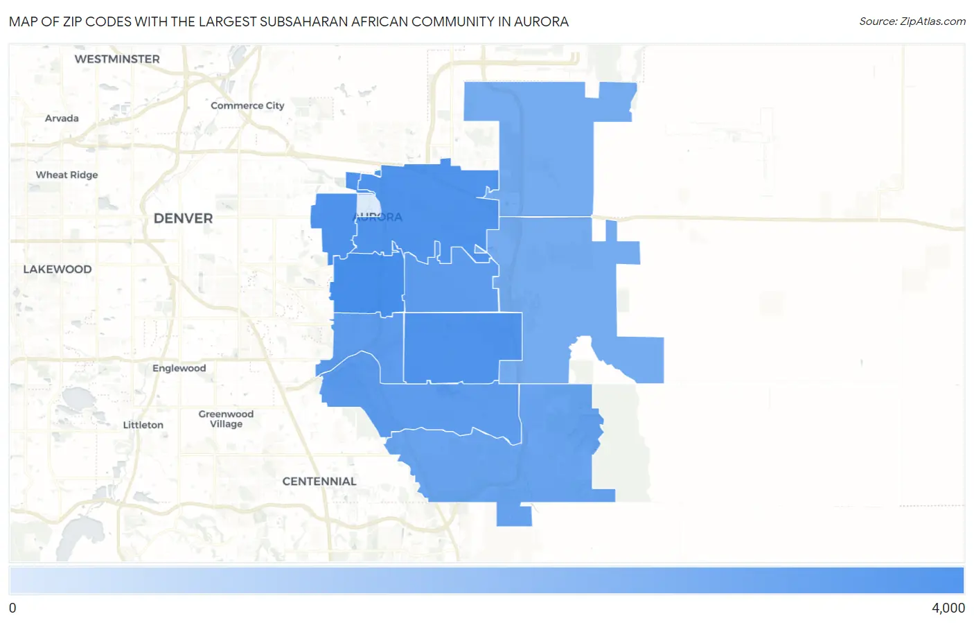 Zip Codes with the Largest Subsaharan African Community in Aurora Map