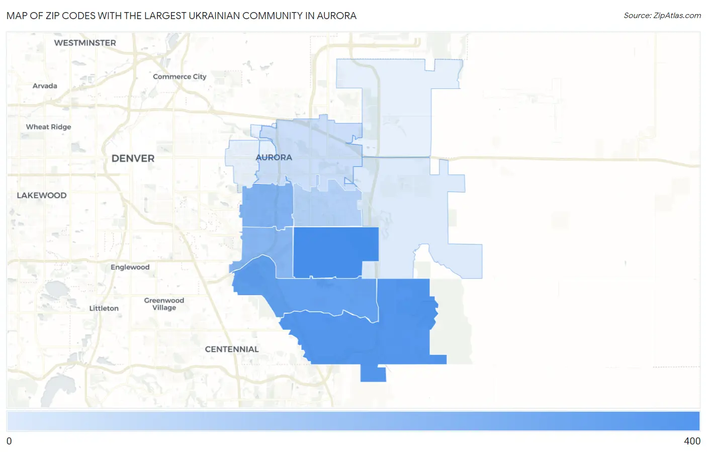 Zip Codes with the Largest Ukrainian Community in Aurora Map