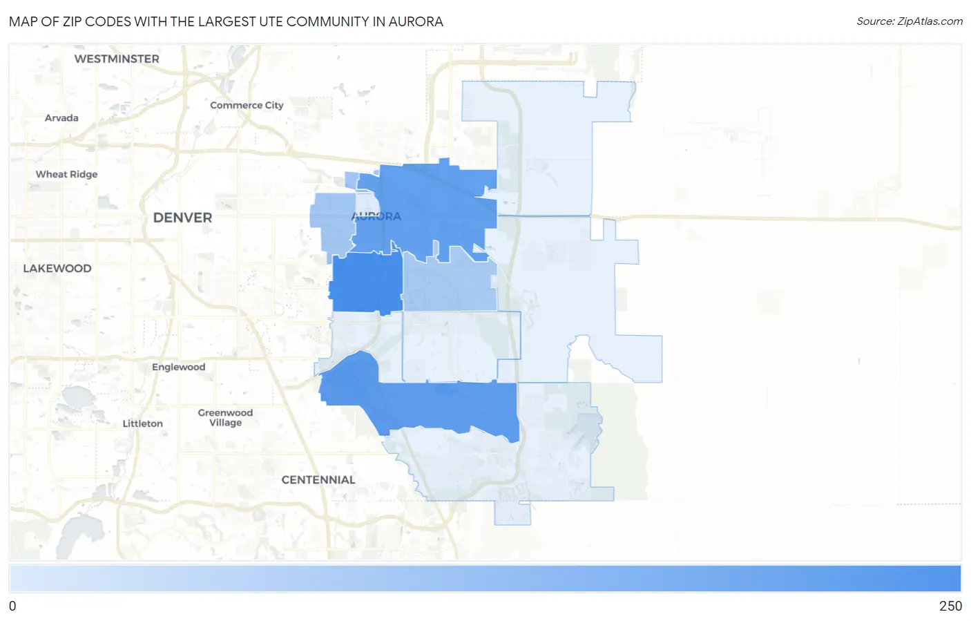 Zip Codes with the Largest Ute Community in Aurora Map