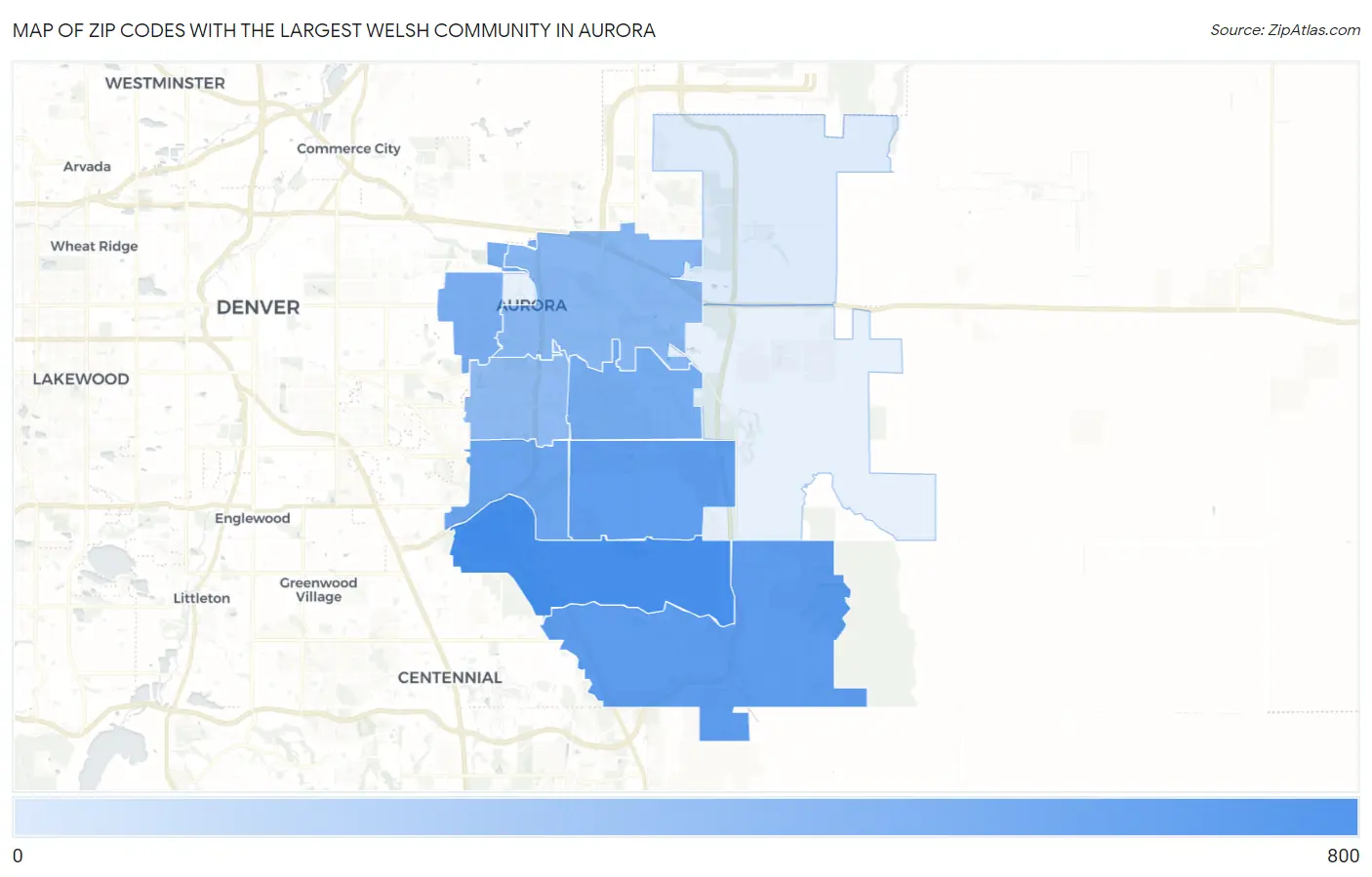 Zip Codes with the Largest Welsh Community in Aurora Map