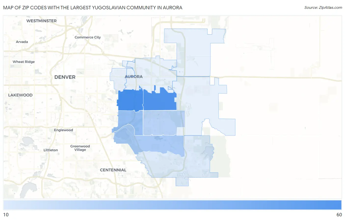 Zip Codes with the Largest Yugoslavian Community in Aurora Map