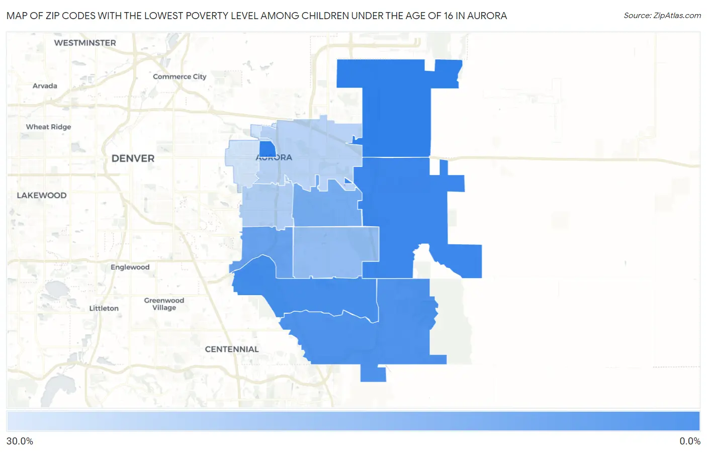Zip Codes with the Lowest Poverty Level Among Children Under the Age of 16 in Aurora Map