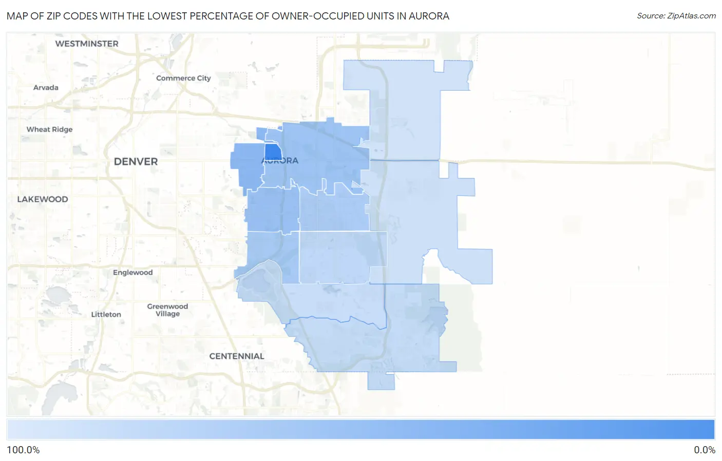 Zip Codes with the Lowest Percentage of Owner-Occupied Units in Aurora Map