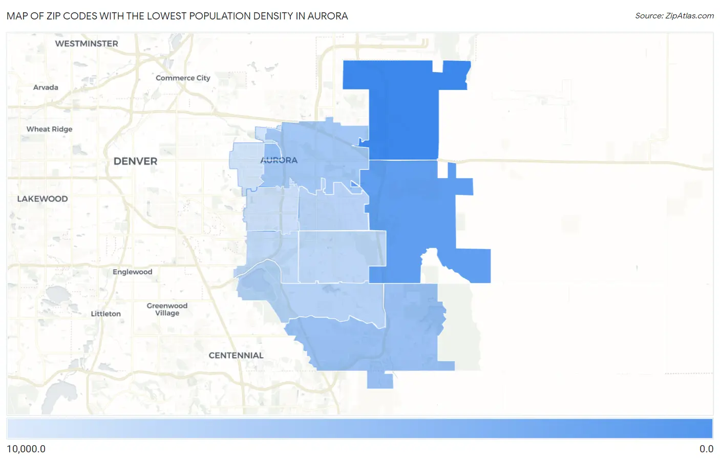 Zip Codes with the Lowest Population Density in Aurora Map