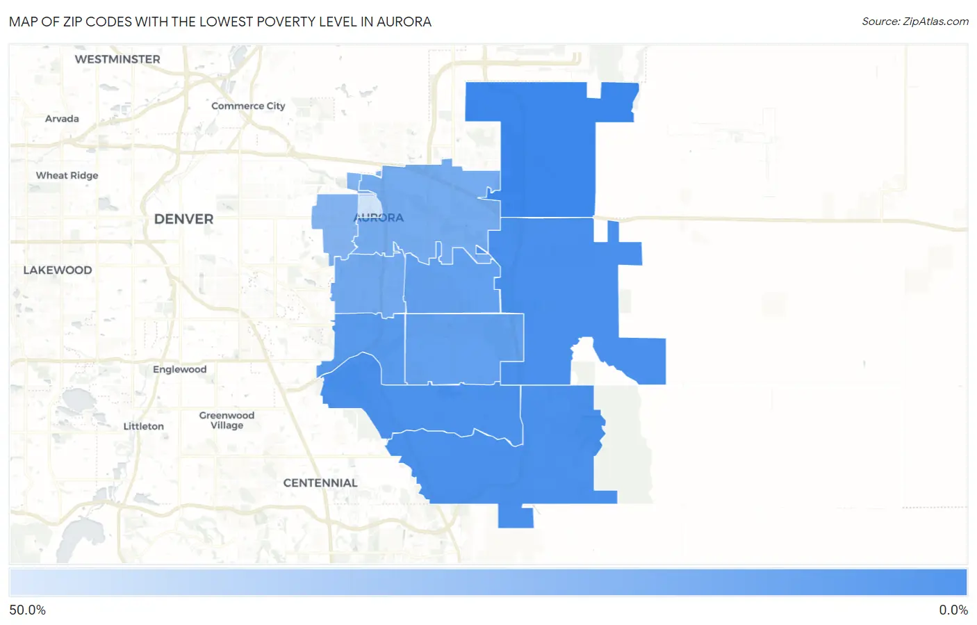 Zip Codes with the Lowest Poverty Level in Aurora Map