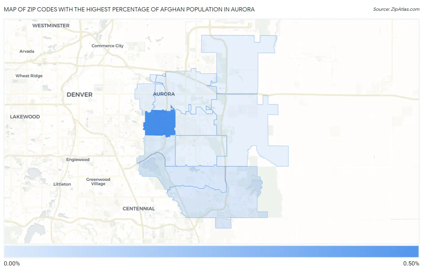 Zip Codes with the Highest Percentage of Afghan Population in Aurora Map