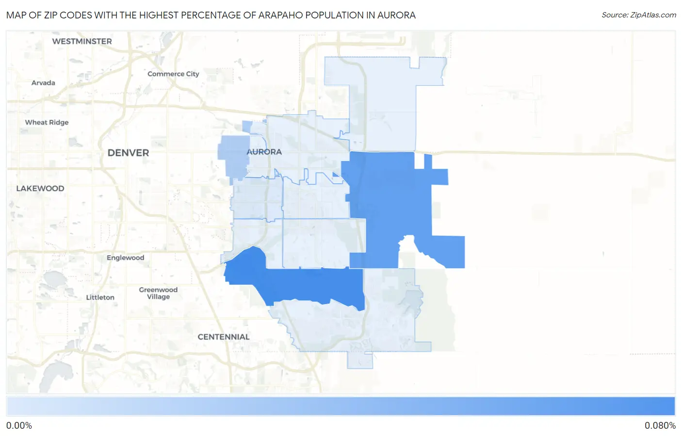 Zip Codes with the Highest Percentage of Arapaho Population in Aurora Map
