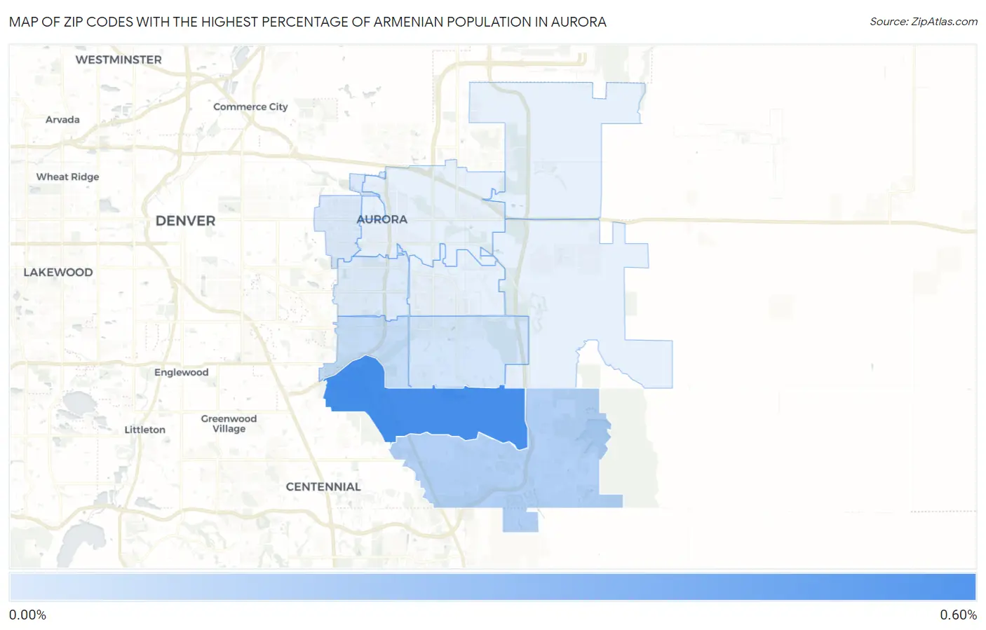 Zip Codes with the Highest Percentage of Armenian Population in Aurora Map
