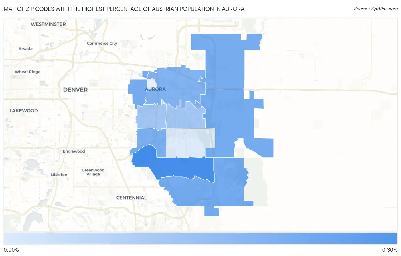Zip Codes with the Highest Percentage of Austrian Population in Aurora Map