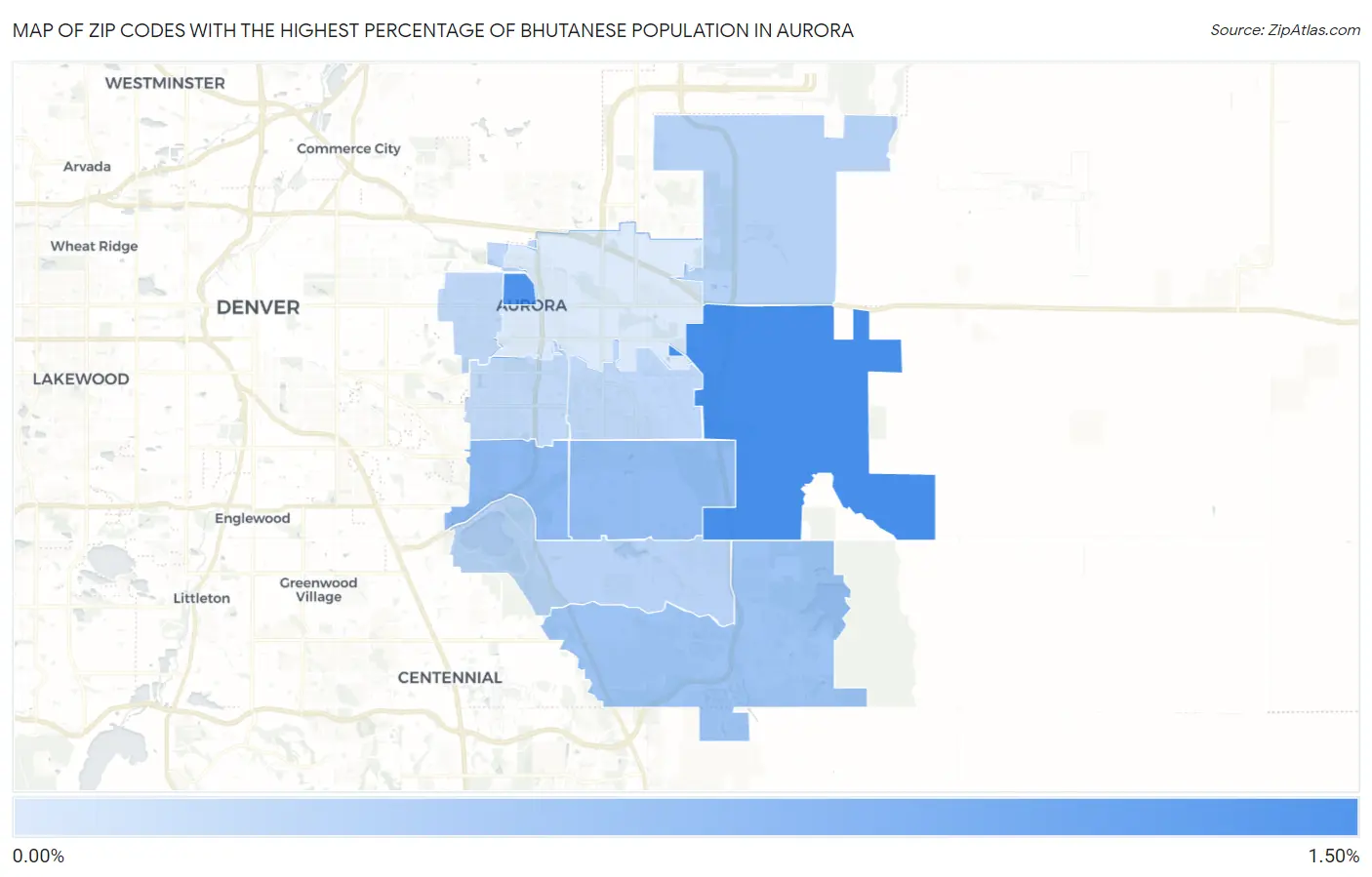 Zip Codes with the Highest Percentage of Bhutanese Population in Aurora Map