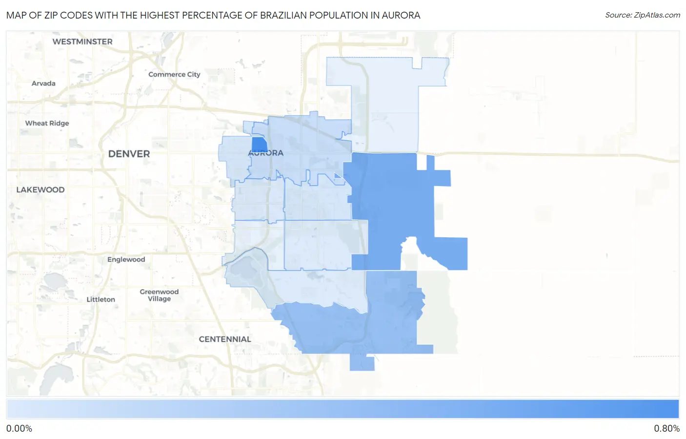 Zip Codes with the Highest Percentage of Brazilian Population in Aurora Map