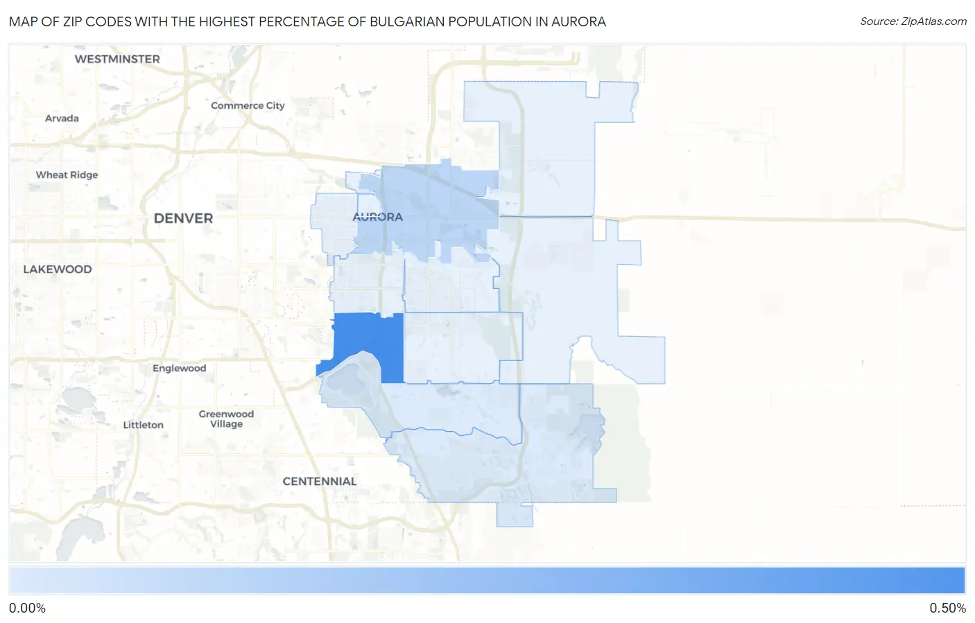 Zip Codes with the Highest Percentage of Bulgarian Population in Aurora Map