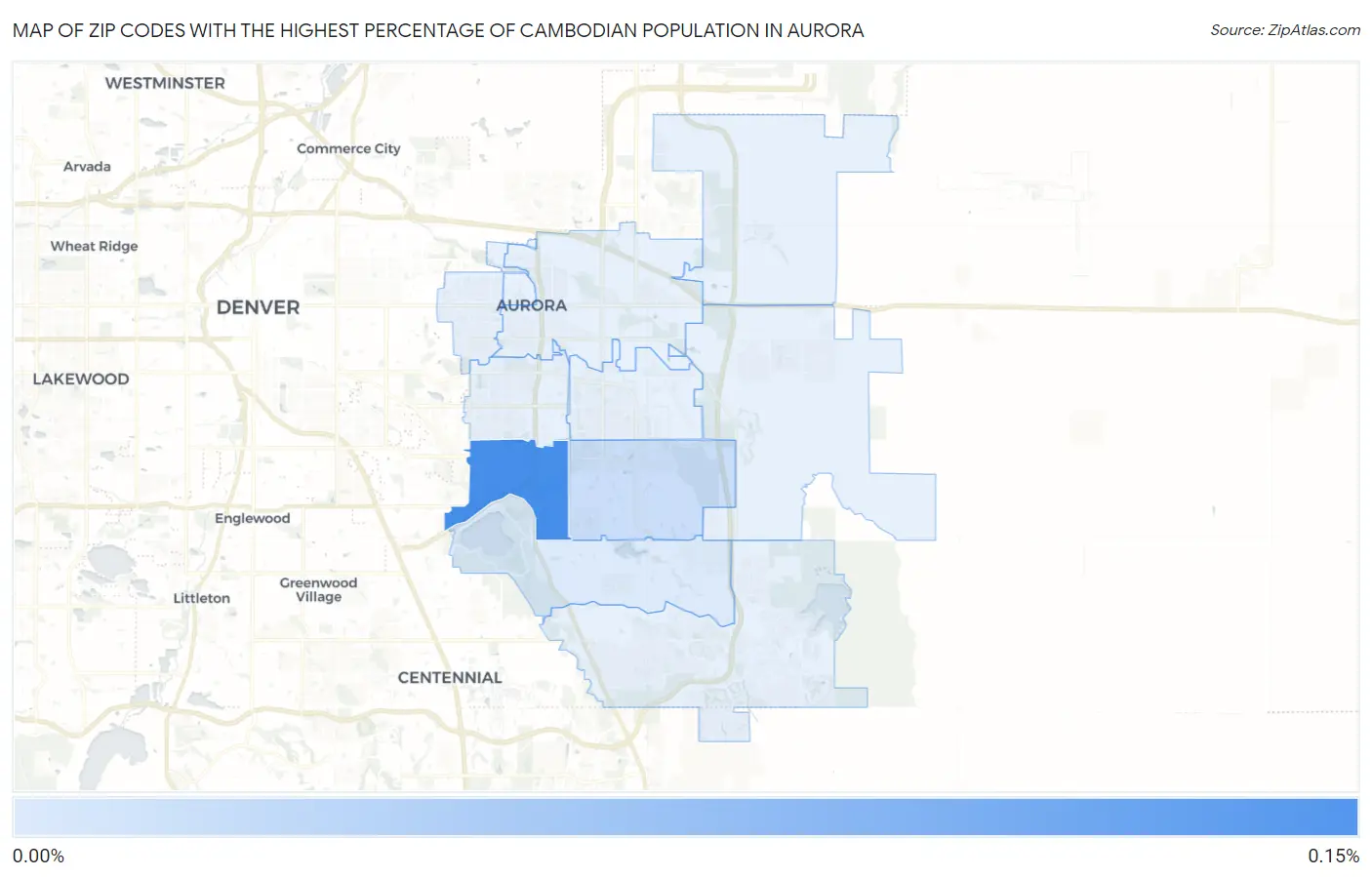 Zip Codes with the Highest Percentage of Cambodian Population in Aurora Map