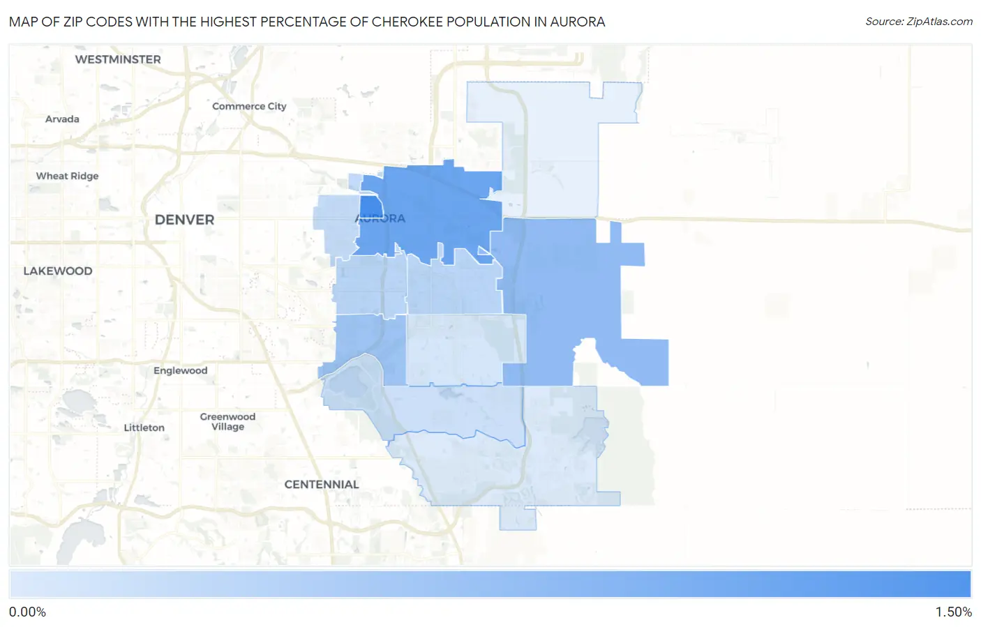 Zip Codes with the Highest Percentage of Cherokee Population in Aurora Map