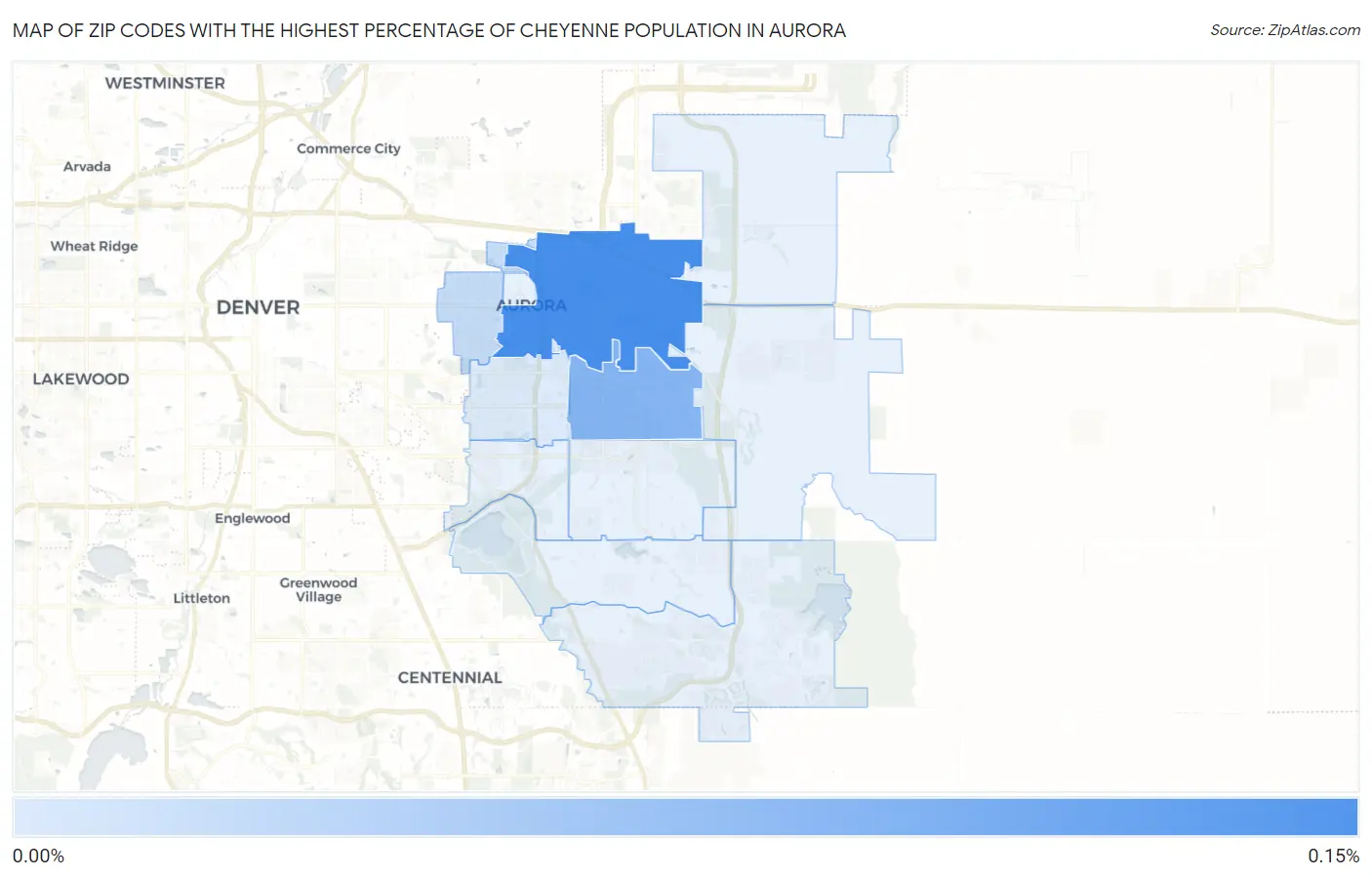 Zip Codes with the Highest Percentage of Cheyenne Population in Aurora Map