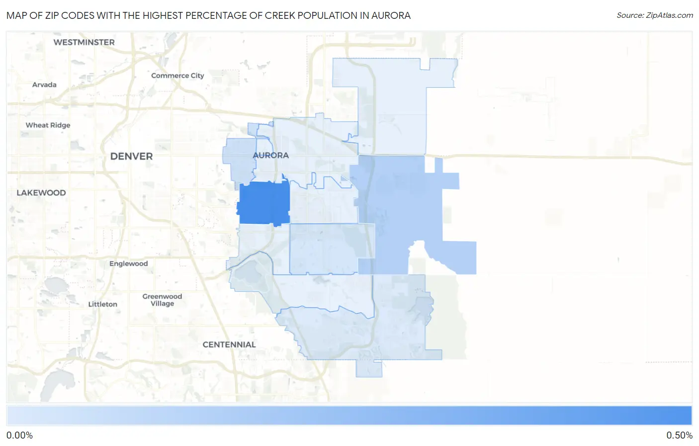 Zip Codes with the Highest Percentage of Creek Population in Aurora Map