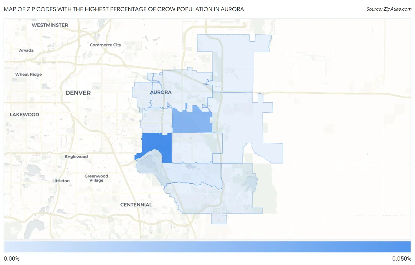 Zip Codes with the Highest Percentage of Crow Population in Aurora Map