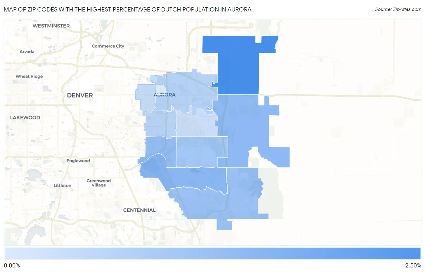 Zip Codes with the Highest Percentage of Dutch Population in Aurora Map