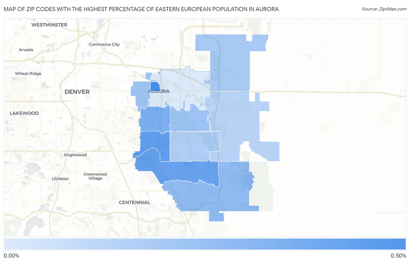 Zip Codes with the Highest Percentage of Eastern European Population in Aurora Map