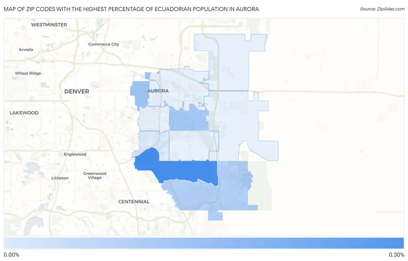 Zip Codes with the Highest Percentage of Ecuadorian Population in Aurora Map