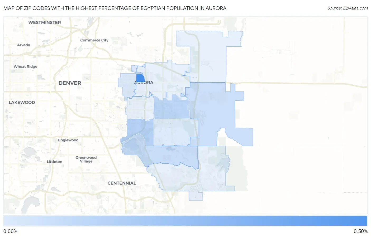 Zip Codes with the Highest Percentage of Egyptian Population in Aurora Map