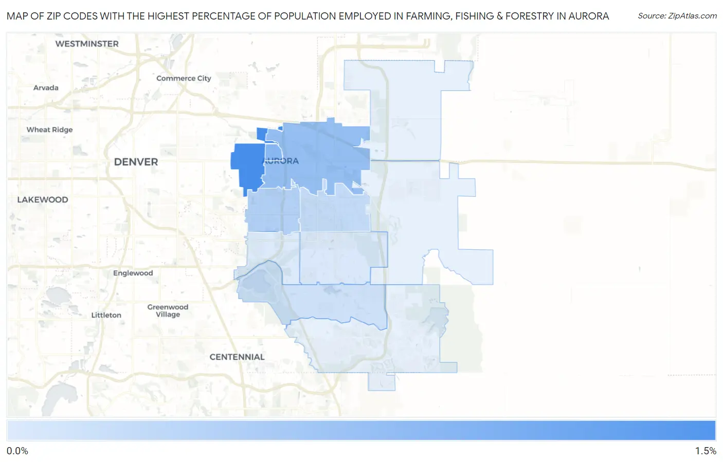 Zip Codes with the Highest Percentage of Population Employed in Farming, Fishing & Forestry in Aurora Map