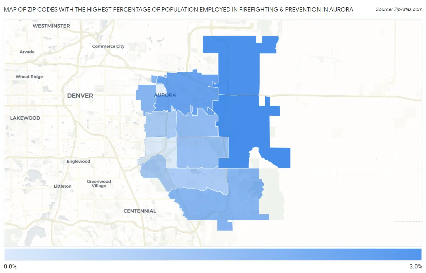 Zip Codes with the Highest Percentage of Population Employed in Firefighting & Prevention in Aurora Map