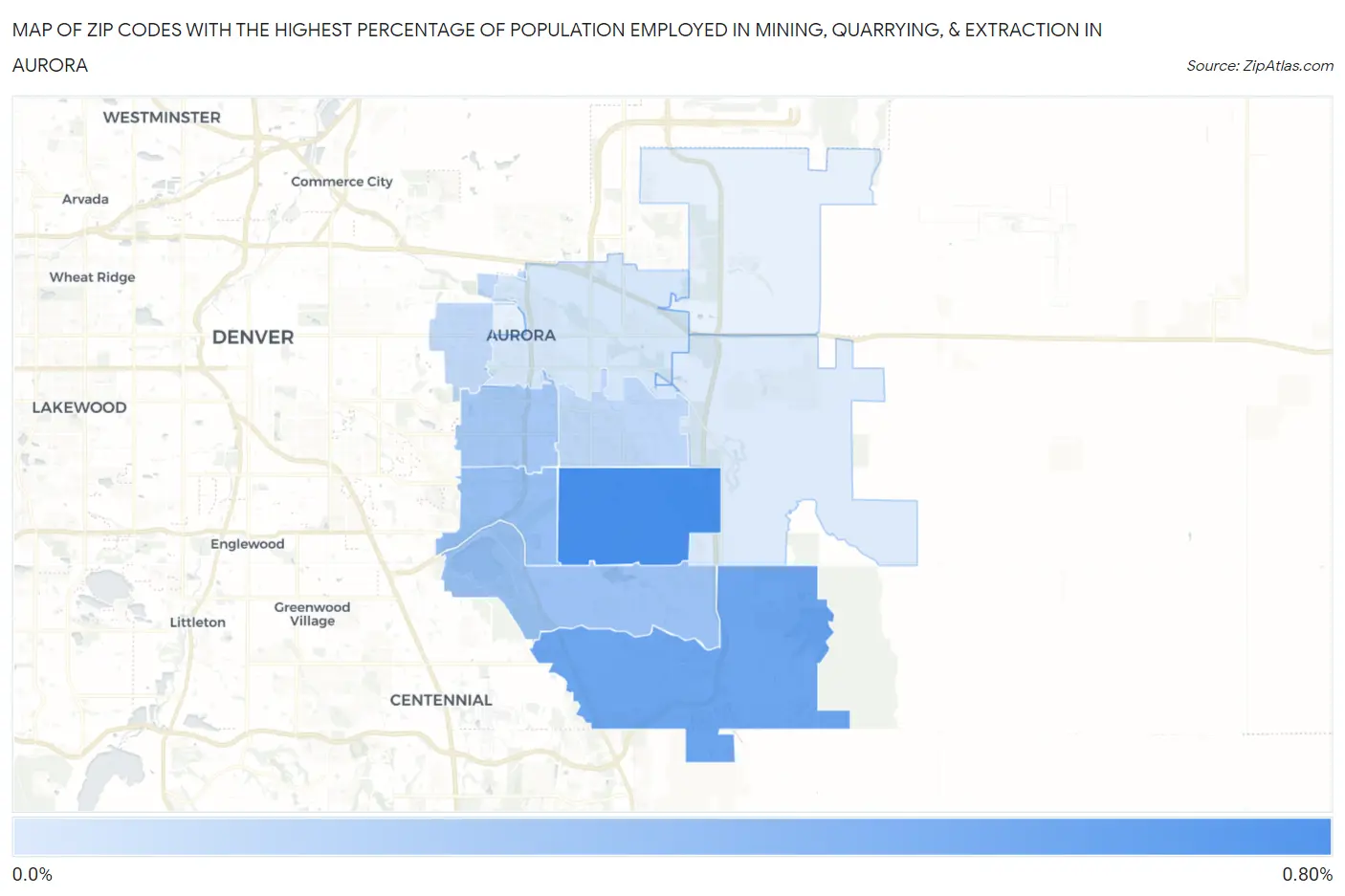 Zip Codes with the Highest Percentage of Population Employed in Mining, Quarrying, & Extraction in Aurora Map