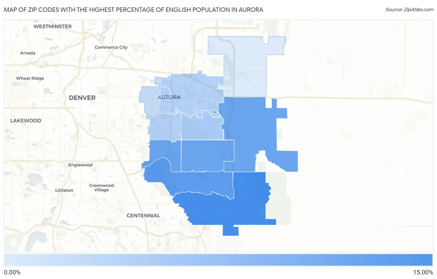 Zip Codes with the Highest Percentage of English Population in Aurora Map