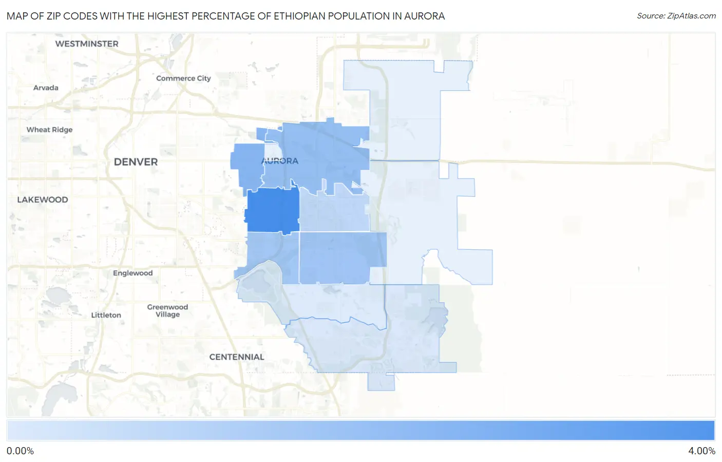 Zip Codes with the Highest Percentage of Ethiopian Population in Aurora Map
